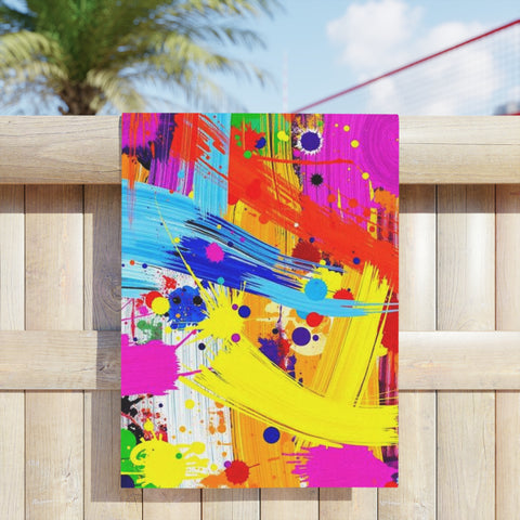 Abstract Neon Paint Brushstroke Beach Towel — Vibrant Color Splash Summer Towel