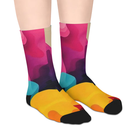 Colorful Abstract Mid-Crew Socks — Vibrant Watercolor Pattern