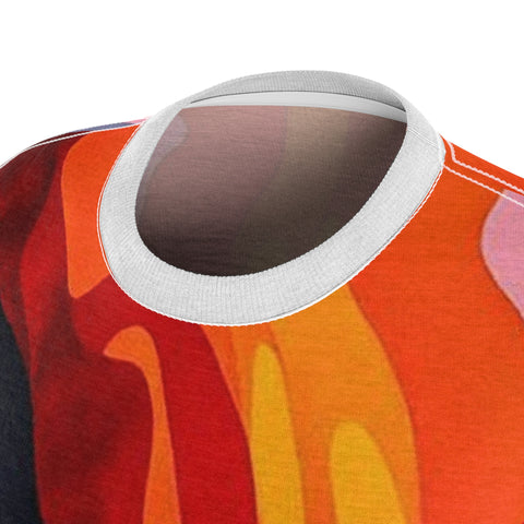 Women's Abstract Colorwave Tee — Vibrant All-Over Print Shirt
