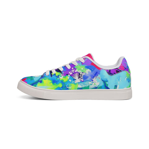 Abstract Neon Splash Leather Sneakers — Men's Low-Top Street Shoes