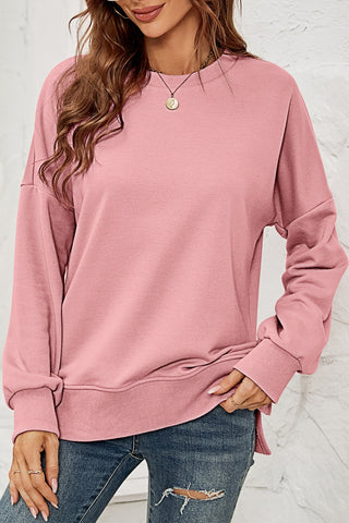 Round Neck Dropped Shoulder Slit Sweatshirt