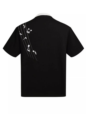 Men's Contrast Striped Music Print T-Shirt