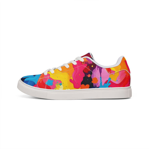 Men's Low-Top Sneakers — Vibrant Abstract Paint Splash Leather Shoes