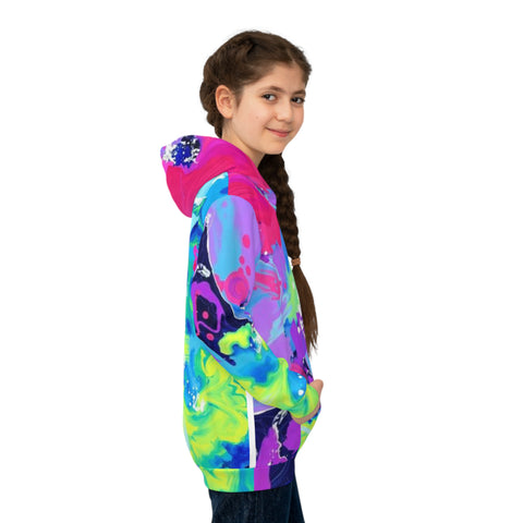 Kids' Neon Splash Hoodie – Colorful Abstract All-Over Print