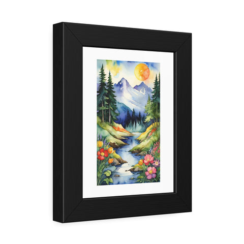 Framed Poster - Watercolor Mountain Stream Landscape