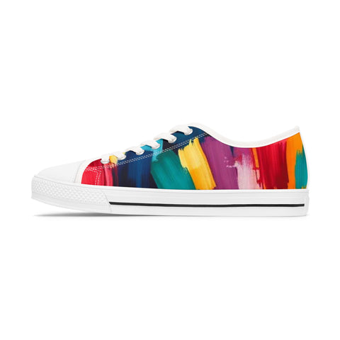 Abstract Rainbow Brushstroke Low Top Sneakers — Colorful Women's Canvas Shoes