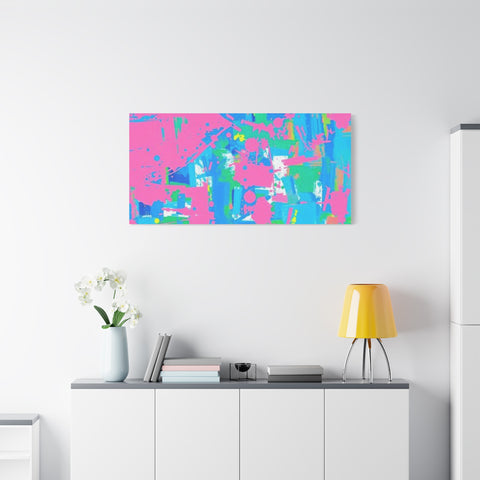 Neon Splash Abstract Canvas Print – Bright Pink & Aqua Modern Wall Art