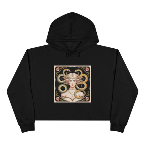 Art Nouveau Medusa Crop Hoodie — Vintage Goddess Graphic