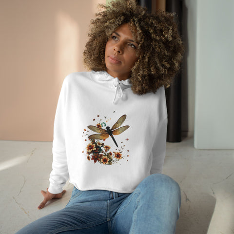 Dragonfly Floral Crop Hoodie — Botanical Watercolor Dragonfly Graphic