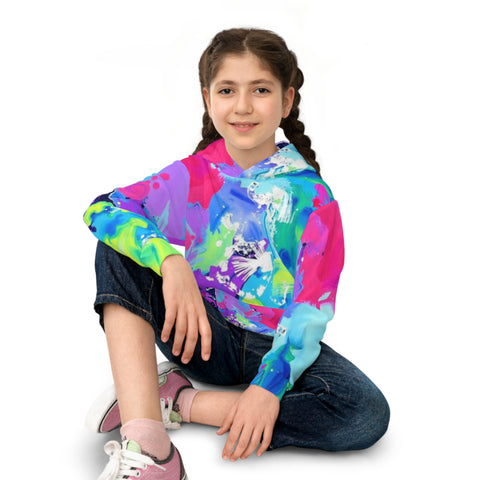 Kids' Neon Splash Hoodie – Colorful Abstract All-Over Print