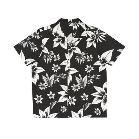 Black & White Tropical Hawaiian Shirt — Men's Floral AOP Button-Up