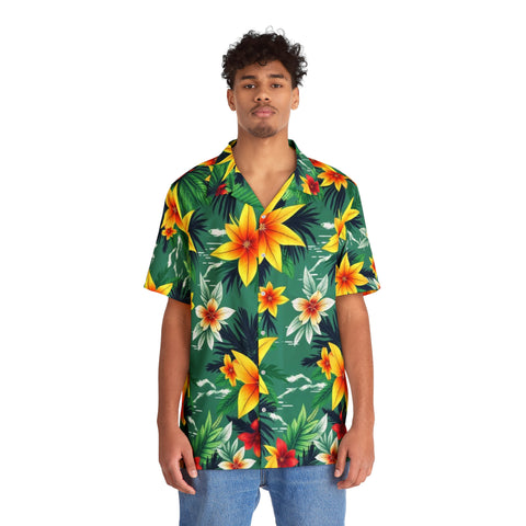 Tropical Hibiscus Hawaiian Shirt — Men's Floral Aloha Button-Up