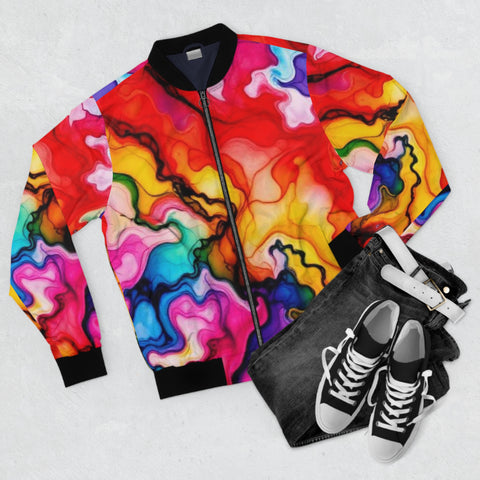 Colorful Abstract Marble Bomber Jacket — Men's Vibrant Swirl Print