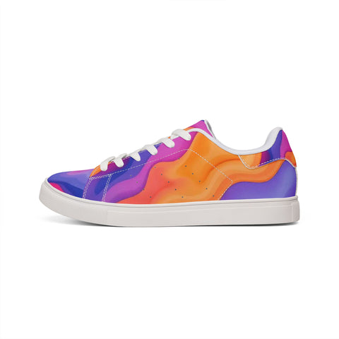 Men's Low-Top Sneakers — Vibrant Sunset Swirl Leather Casual Shoes
