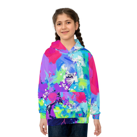 Kids' Neon Splash Hoodie – Colorful Abstract All-Over Print