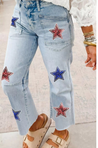 Star-Embellished Cropped Jeans
