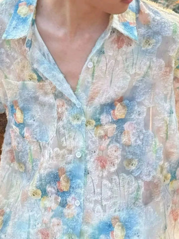 Men's Abstract Floral Print Textured Shirt
