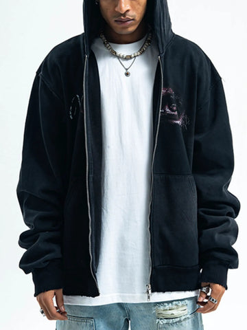 Men's Graphic Zip-Up Hoodie with Pockets