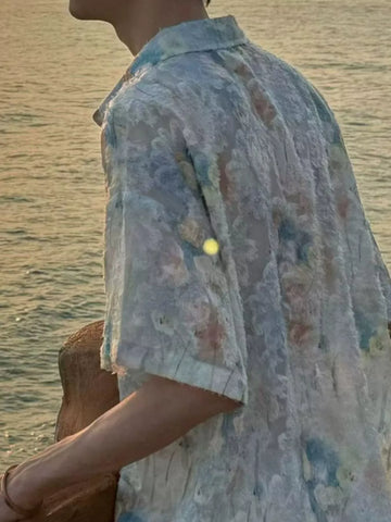 Men's Abstract Floral Print Textured Shirt