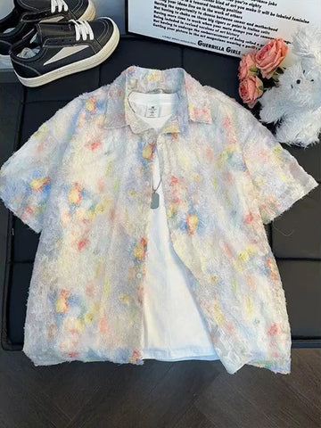 Men's Abstract Floral Print Textured Shirt