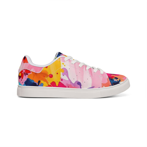 Color Splash Leather Sneakers — Men's Low-Top Abstract Paint Design