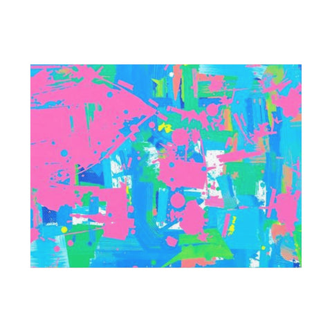 Neon Splash Abstract Canvas Print – Bright Pink & Aqua Modern Wall Art