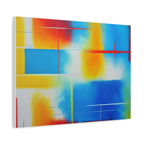 Abstract Color Field Matte Canvas Print — Vibrant Blue, Yellow & Red Stretched Wall Art
