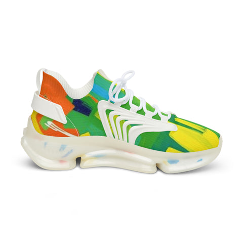 Men's Colorful Mesh Sneakers — Green Yellow Abstract Athletic Shoes
