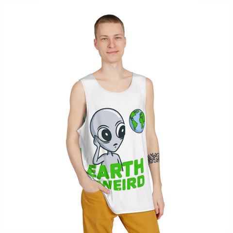 Earth Is Weird Alien Graphic Tank Top — Funny Sci‑Fi Mens Sleeveless Shirt