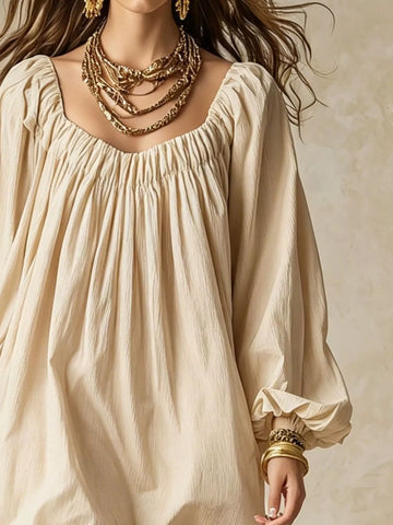 Flowy Balloon Sleeve Mini Dress