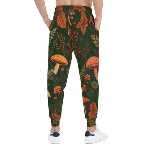Autumn Mushroom Joggers — Forest Foliage Allover Print Athletic Pants