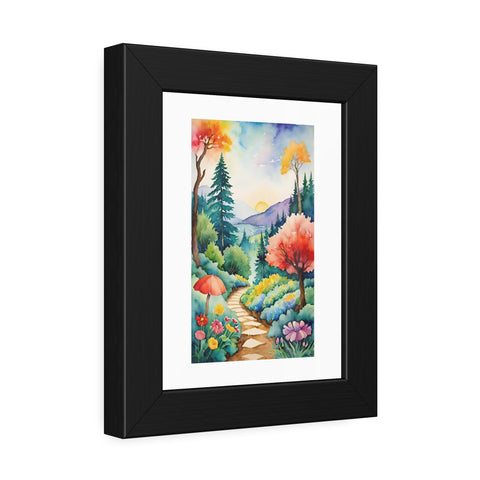 Watercolor Fantasy Landscape Framed Print — Colorful Pathway Wall Art