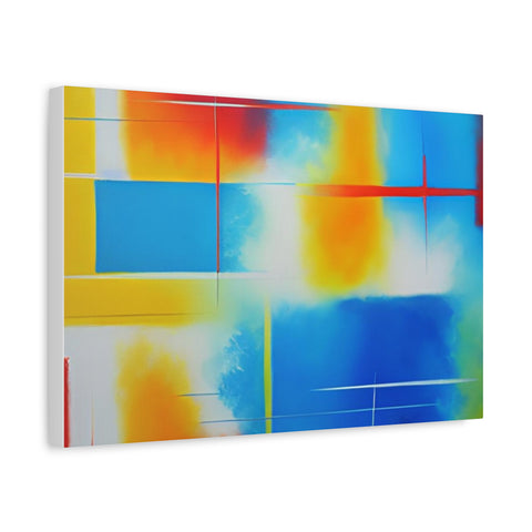 Abstract Color Field Matte Canvas Print — Vibrant Blue, Yellow & Red Stretched Wall Art