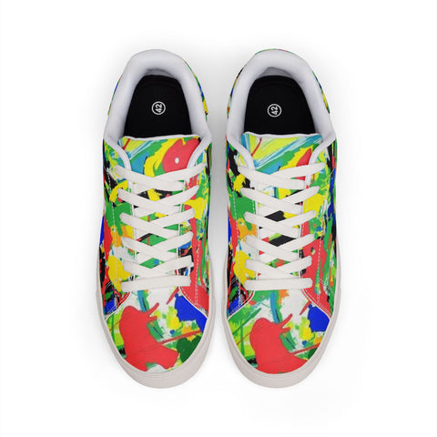 Color Splash Leather Sneakers — Men’s Low-Top Artistic Casual Shoes