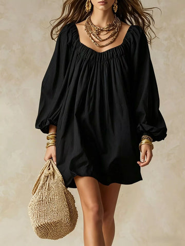Flowy Balloon Sleeve Mini Dress