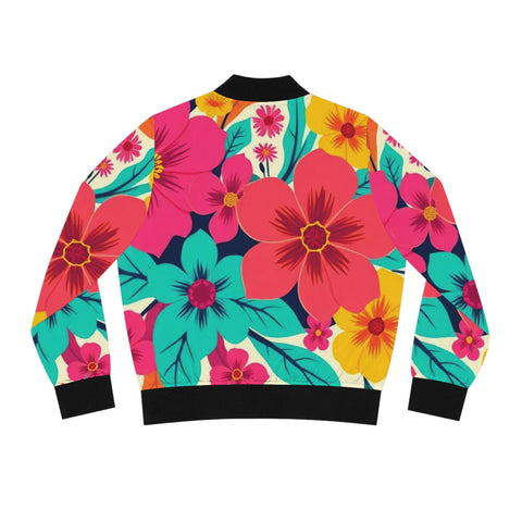 Floral Burst Women's Bomber Jacket — Bright Hawaiian All-Over Print