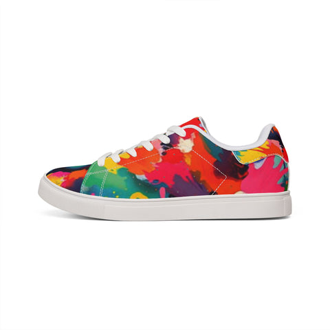 Men's Low-Top Leather Sneakers — Vibrant Multicolor Abstract Paint Splash Design