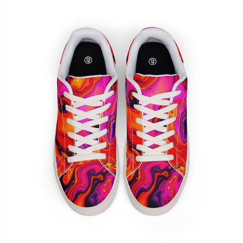 Psychedelic Swirl Leather Sneakers — Men's Low-Top Colorful Graphic Trainers