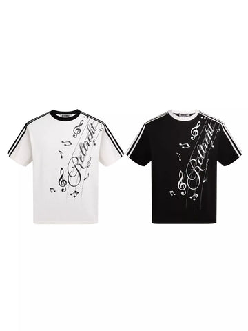 Men's Contrast Striped Music Print T-Shirt