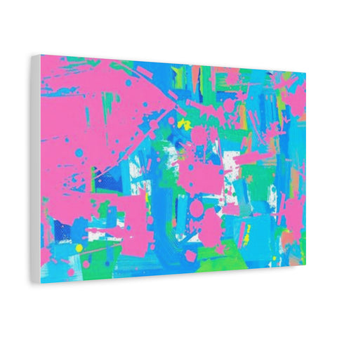 Neon Splash Abstract Canvas Print – Bright Pink & Aqua Modern Wall Art