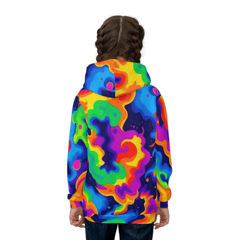Kids Hoodie — Vibrant Rainbow Psychedelic All-Over Print