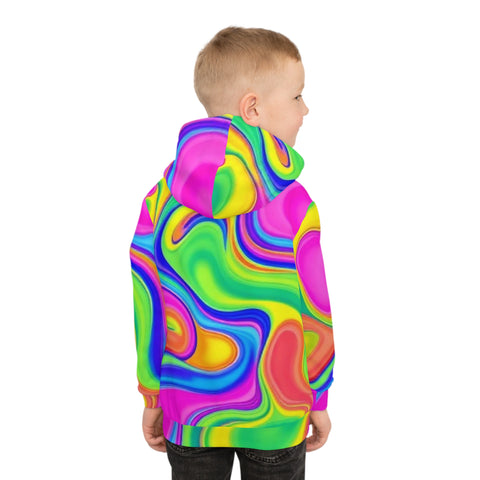 Kids Psychedelic Swirl Hoodie – Bright Rainbow All-Over Print