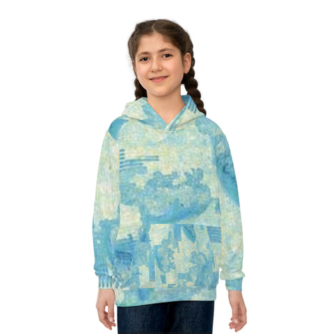 Kids Hoodie - Blue Watercolor Camo All-Over Print