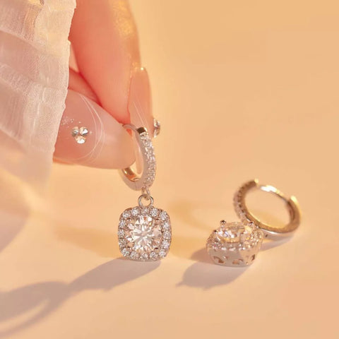 1 Carat Moissanite 925 Sterling Silver Hoop Drop Earrings