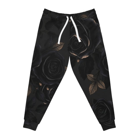 Black Rose Athletic Joggers — Floral Gothic All-Over Print Sweatpants