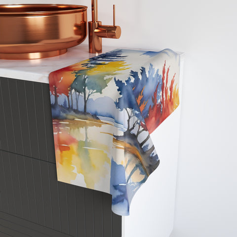 Autumn Watercolor Trees Hand Towel