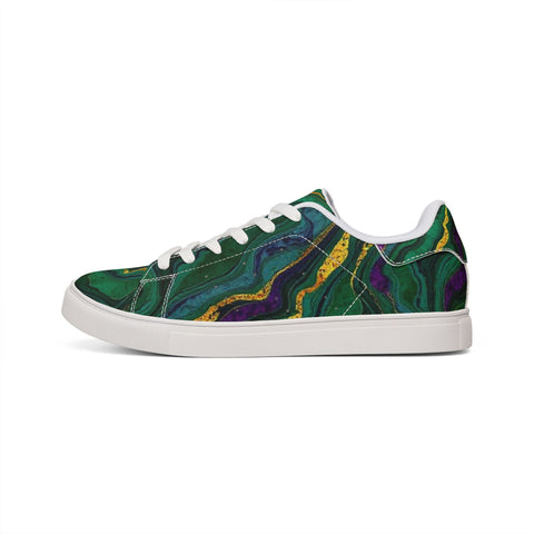Low-Top Sneakers — Green Marble Swirl Leather Design