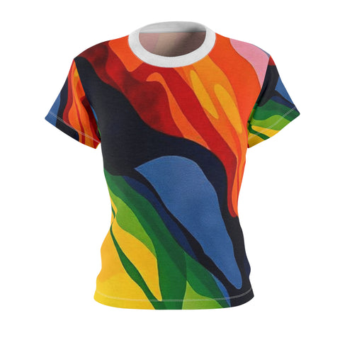 Women's Abstract Colorwave Tee — Vibrant All-Over Print Shirt