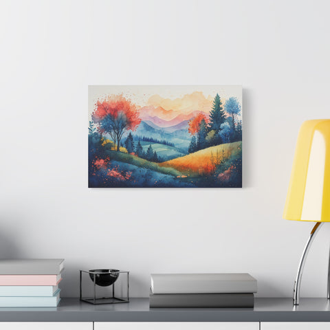 Watercolor Mountain Landscape Canvas Print — Stretched Matte Wall Art