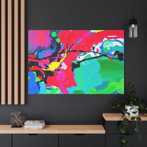 Abstract Neon Splash Matte Canvas Print — Vibrant Colorful Stretched Wall Art